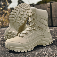 Bottes de randonnée tactiques imperméables en cuir synthétique marron désert, montantes, pour l'extérieur et le trekking dans le désert