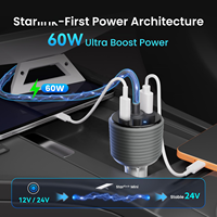 Adaptateur allume-cigare Star Mini pour voiture 12V/24V DC, convertisseur élévateur 24V, double ports USB, trois-en-un 60W sans redémarrage