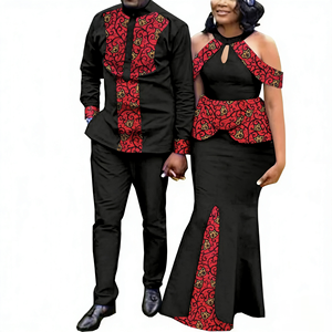 Robes africaines pour femmes et hommes, grandes tailles, manches longues, ensembles assortis <span class=keywords><strong>Bazin</strong></span> pour amoureux, imprimé sirène, tenues de soirée, chemises et pantalons Y21C024 - Product Image 3