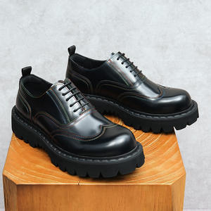 Nouvelles Chaussures Homme en Cuir Véritable à Bout Rond, Plateforme Rehaussante, Style Anglais, Décontractées et Habillées, à Lacets, pour l'Automne - Product Image 4