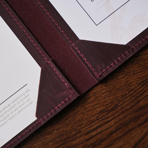 Cubierta de Menú de Cuero Genuino para Hotel, Estilo Retro, Tríptico, para Cafetería, <span class=keywords><strong>con</strong></span> Capacidad para Tres Páginas - Product Image 3
