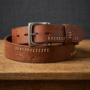 <b>Men's</b> Pin Buckle <b>Belt</b> Cow Hide Steel Genuine Leather Chrome Finish Customizable Designs Durable Heavy Duty Waterproof - Product Image 1