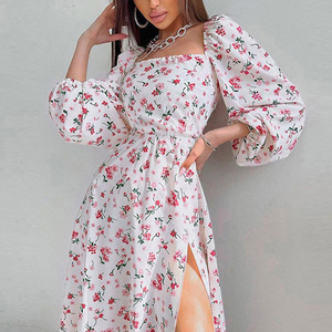 <span class=keywords><strong>Vestido</strong></span> Midi Floral al por Mayor 2026 con Cuello <span class=keywords><strong>Cuadrado</strong></span>, <span class=keywords><strong>Manga</strong></span> <span class=keywords><strong>Abullonada</strong></span>, Abertura Alta, Diseño Chic, Estilo de Alta Gama, Envío Rápido, Vestidos Casuales para Mujer - Product Image 1