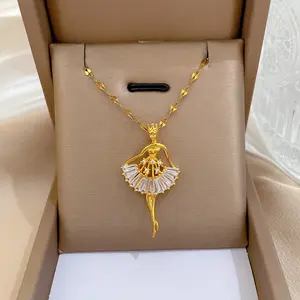 Hot Selling Gold Plated CZ Zircon Diamond Skirt Ballet Dancing Girl Pendant Necklace Jewellery for Girls