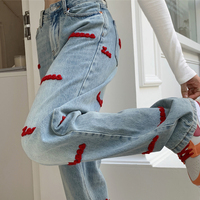 Pantalon en jean vintage pour femme, taille mi-haute, respirant, en chenille, coupe droite, jambe large