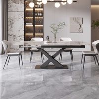 Table à manger multifonctionnelle de style italien, légère et luxueuse, en quartz, avec cadre métallique, extensible, rectangulaire, pour espaces compacts, usage domestique
