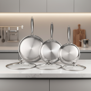 <span class=keywords><strong>Set</strong></span> di <span class=keywords><strong>Padelle</strong></span> Antiaderenti in <span class=keywords><strong>Acciaio</strong></span> Inox 304 con Coperchio in Vetro, Compatibile con Gas e Induzione, per Bistecche e Pancake - Product Image 5