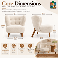 Chaise de salle à manger blanche en bouclette capitonnée avec dossier à volants et pieds en bois – Confort et style pour la cuisine et la maison