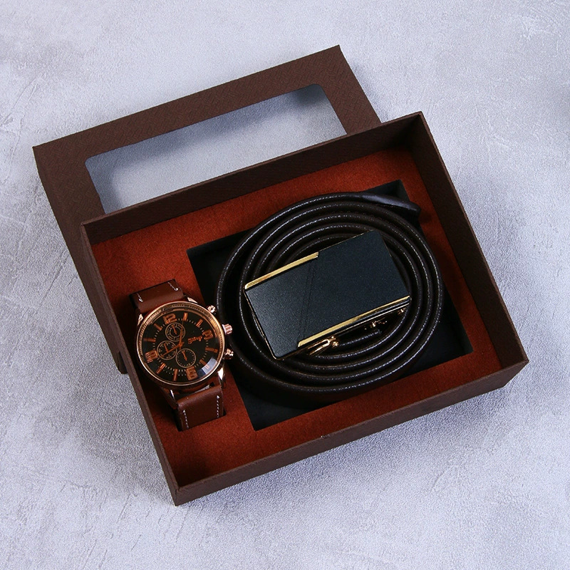 Juego de 3 piezas: reloj con correa tipo curry - exquisita caja de regalo.