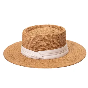 Chapéu de sol feminino de luxo para festas e igrejas, chapéu de papel feminino de aba larga para primavera e verão, atacado