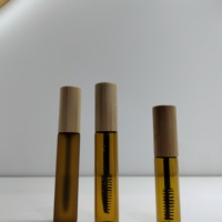 Flacon en verre ambré 5 ml, bouteille vide en plastique PP, tube transparent givré pour mascara, brillant à lèvres, brosse à cils, avec bouchon en bambou