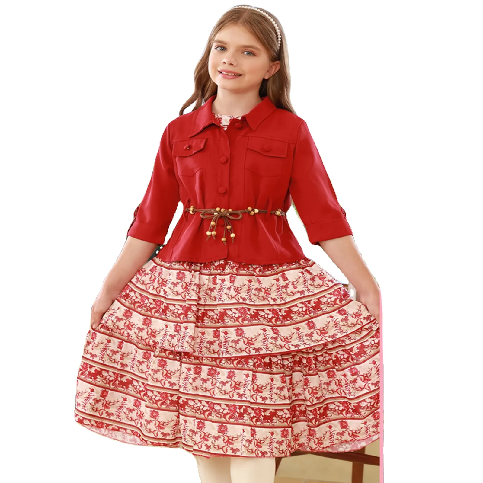 Moyen-Orient vêtements pour enfants 2023 nouvelle jupe pour filles noël demi manches combinaison robe ensemble