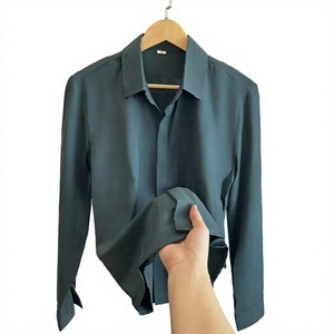Chemise habillée décontractée pour homme grande taille en lin et coton, col montant, manches longues, coupe ample, couleur unie, style japonais, pour l'été - Product Image 3