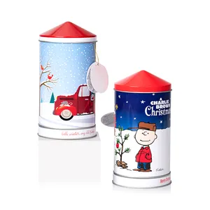 New Christmas Products 2022 Cookie Candy Jar Tin Can Box Cute Design Custom Christmas Gift Metal Tin Can Hand Crank Music Box
