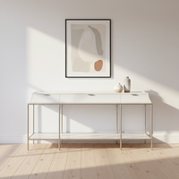 Table console moderne et luxueuse avec élégant panneau de bois et double plateau en marbre Mobilier facile à charme pour la maison et l'hôtel Ensemble de salon