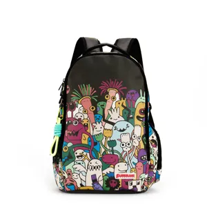 Mochila esportiva PU personalizada para viagens ao ar livre, mochila de ombro com estampa de graffiti personalizada e grande capacidade, à prova d'água