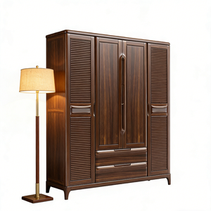 ตู้เสื้อผ้าสี่บาน บาโลม โมเดิร์น ลักชัวรี่ พร้อมด้ามจับโลหะลายไม้สีเข้ม และดีไซน์ลิ้นชักเก็บของแบบหลายชั้น - Product Image 6