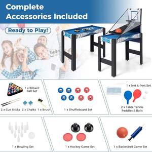 Table de jeux familiale d'intérieur 5-en-1 pliable KD : <span class=keywords><strong>billard</strong></span>, <span class=keywords><strong>hockey</strong></span> sur <span class=keywords><strong>air</strong></span>, tennis de table, ping-pong, combo multi-jeux pour enfants - Product Image 5
