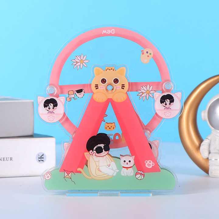 JING CHUAN Custom Anime Cartoon Figure A4 Print Clear Acrylic Character Standee Rotating and Spinning Plastic Stand