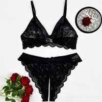 Lingerie Wanita Ukuran Besar Gaya Prancis Merah Transparan Berenda Bulu Mata, Model Cut Out Mudah Dilepas, Celana Dalam Crotch Terbuka, Lingerie Malam Hari