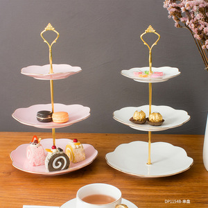 Support à dessert en céramique à trois niveaux Dp1154b, rose plaqué or, pour service de café et de thé dans les hôtels - Product Image 2