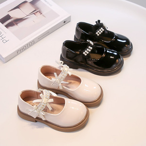 2025 Autumn New Girls' Casual Student <b>Shoes</b> Fashion Pearl Princess Leather Bow with PU Insole Black Performance <b>Shoes</b> - Product Image 6