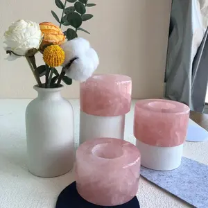 Prodotti di guarigione spirituale <span class=keywords><strong>pietre</strong></span> di cristallo artigianato popolare quarzo rosa portacandele rotonde - Product Image 1