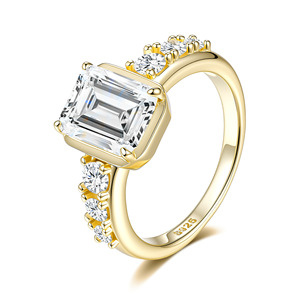 Women's 18K Gold Plated 925 <b>Silver</b> <b>Emerald</b> Cut Moissanite Engagement <b>Ring</b> Prong Setting Classic Style Geometric Design - Product Image 1