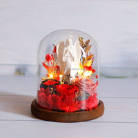 Rose éternelle en gros sous cloche en verre, statue d'ange, cadeaux de roses éternelles, fleur décorative pour la maison et le bureau