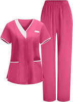 Combinaison d'infirmière pour femmes, col en V, boutons sur le devant, blanc avec bordure contrastée, uniforme médical pour hôpital et clinique