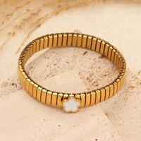 Gelang Bangle Baja Tahan Karat Elastis Modis Berkualitas Tinggi Lapis Emas 18k Anti Luntur 316L Zirkon Geometris Klasik