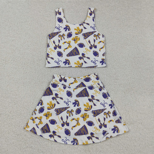Vente en gros de vêtements de sport pour bébés filles débardeur de sport extensible d'équipe avec short et tenue deux pièces - Product Image 6