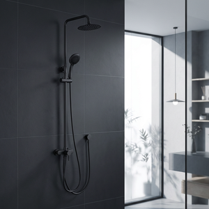 Robinet 3 trous de douche, salle de bain moderne en noir mat, ensemble de douche suspendu - Product Image 6