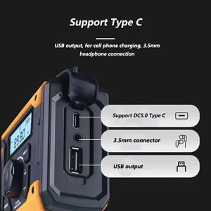 Radio de Emergencia NOAA con Manivela, Banco de Energía Solar de 3400mAh con Alarma SOS y Linterna LED - Product Image 2