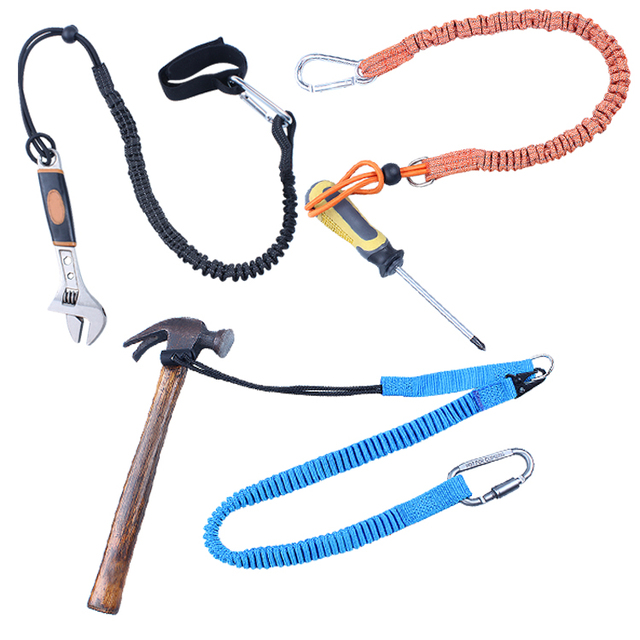 Bofsafety Polyester Fall Protection Adjustable Elastic Retractable Safety Tool Lanyard with Carabiner and Custom Logo Option