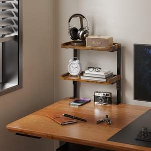 Étagère de bureau à deux niveaux à fixer sur le bureau, en <span class=keywords><strong>bois</strong></span>, pour le bureau, les accessoires de jeu, le rangement des livres sur le dessus et sous le bureau - Product Image 2