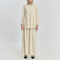 Setelan Modis Wanita 2 Pcs, Atasan Peplum & Celana Kulot Bahan Crepe Bertekstur, Tidak Tembus Pandang, Cocok untuk Muslimah