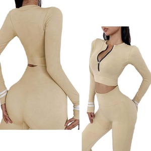 Hot Sale Women's Yoga Outfit Sets Quick-Drying Nylon Gym Tops <b>Leggings</b> Solid Sports Lounge Wear <b>Plus</b> <b>Size</b> <b>Crop</b> Tops Tracksuits - Product Image 3