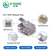 Connecteur modulaire RJ12 6P6C, connecteur téléphonique transparent en PC pour interphone, système d'alarme de sécurité