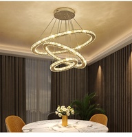 Lustre LED moderne et minimaliste pour table de salle à manger, design anneau, or/noir, cristal, haut de gamme, à intensité variable, pour restaurant