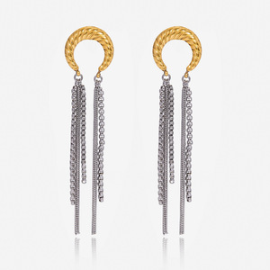 Boucles d'oreilles pendantes spirale lune à pampilles en acier inoxydable plaqué or 18 carats, design géométrique bicolore or et argent, bijoux de mode - Product Image 1