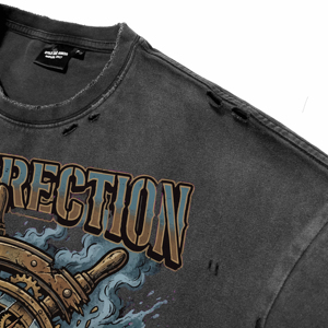 Camisetas Transpirables para Hombre de Alta Calidad con Lavado Ácido Vintage y Efecto Desgastado, Estampado DTG de Timón Mecánico Personalizado, Camisetas Casuales para Venta al por Mayor - Product Image 3