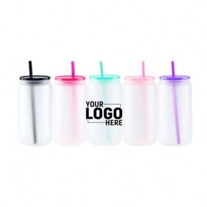 16oz Sublimation <b>Blank</b> Glass Can Cup Frosted Beer Drinking Jar Reusable <b>Water</b> <b>Bottle</b> with PP Lid for DIY Custom Printing - Product Image 6