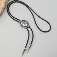 Hommes Femmes Américain Bolo Cravate Western Cowboy PU Cuir Corde Cravate Métal Fleur Turquoise Pendentif Western Collier