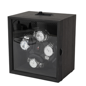Boîte à remontoir automatique pour montres, 4 emplacements, en placage de bois de santal noir, entièrement intelligente, silencieuse et active - Product Image 5