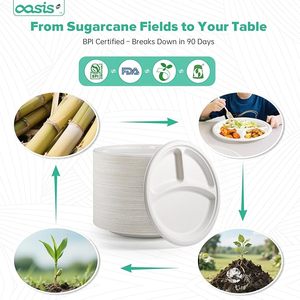 أطباق قصب السكر القابلة للتحلل البيولوجي ذات 3 أقسام صديقة للبيئة وقوية التحمل لوجبات المدارس والحفلات - Product Image 6