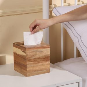 Porte-serviettes décoratif classique personnalisable pour la maison Distributeur de papier de table à attraction magnétique en bambou d'acacia Boîtes à mouchoirs personnalisées - Product Image 2