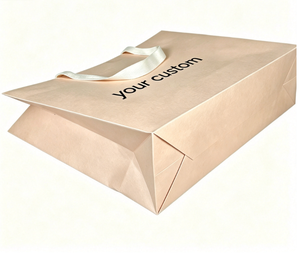 Custom Kraft Paper Shopping <b>Bag</b> with Ribbon Handle Offset Printing Recyclable Standard Flat <b>Bag</b> for Business Use - Product Image 2
