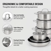 Set Peralatan Masak Stainless Steel Grosir, Set Masak Induksi, Set Peralatan Masak Partai Besar, Kotak Hadiah Custom, Gagang Lepas Pasang