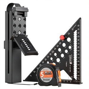 Ensemble d'outils de mesure trois-en-un en acier inoxydable et alliage d'aluminium, ruban à mesurer en acier de 5 mètres, haute précision, triangle à 90 degrés - Product Image 1